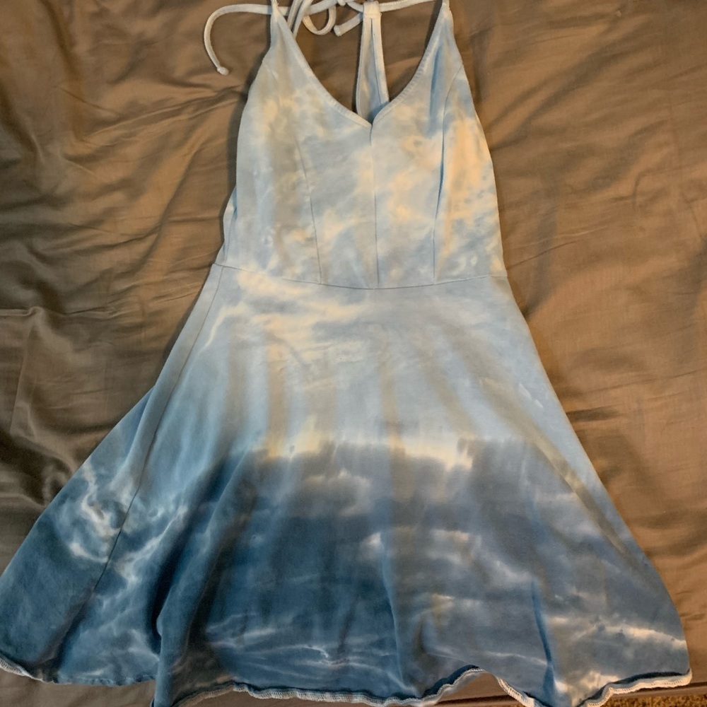 Blue tie dye short summer dress